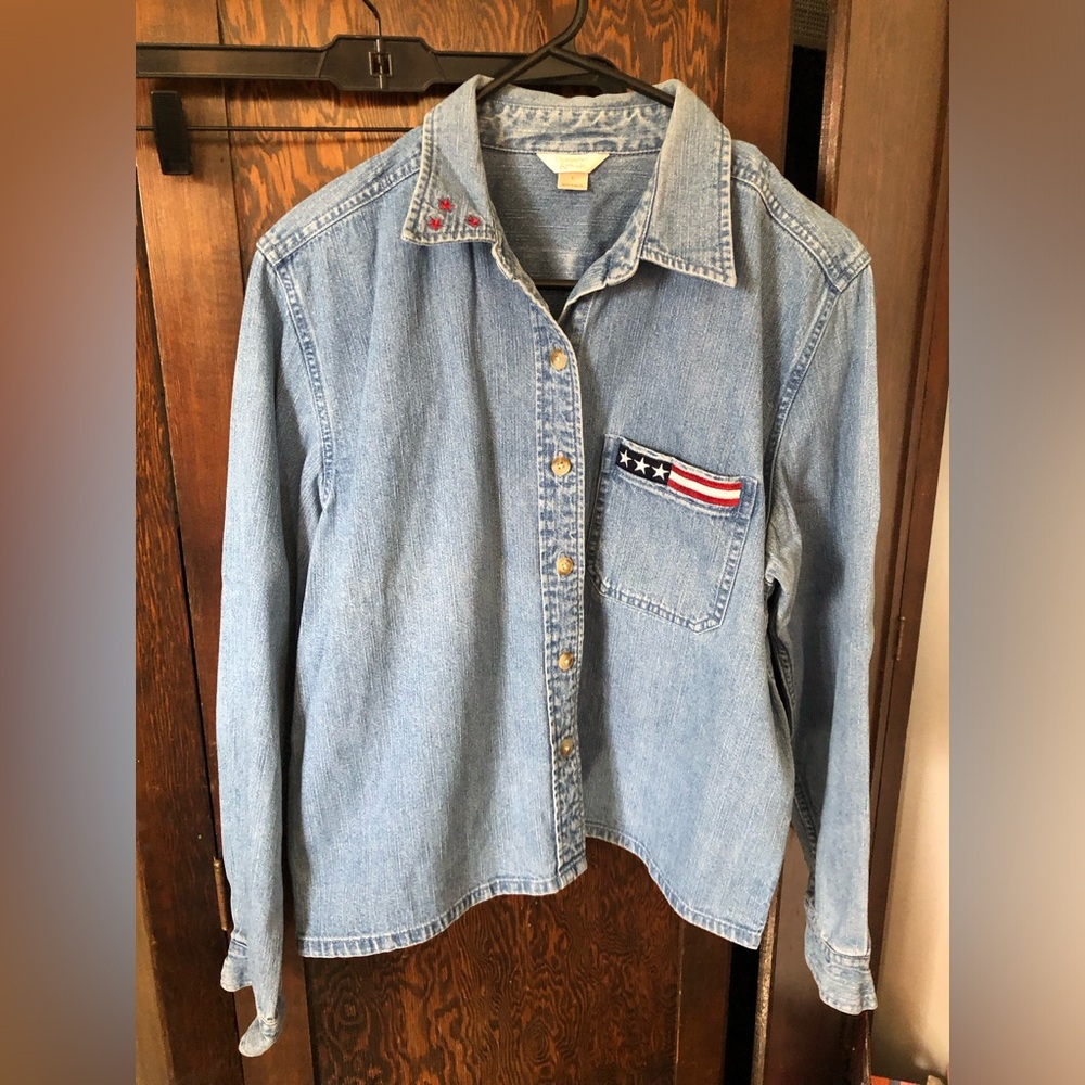 Vintage Embroidered Denim Shirt with Stars & Stripes